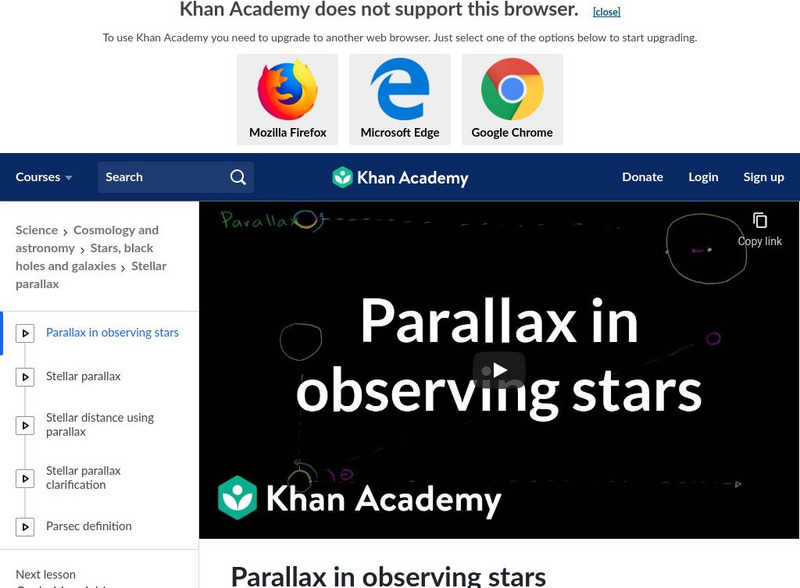 Khan Academy: Stellar Parallax: Parallax in Observing Stars Instructional Video Khan Academy: Stellar Parallax: Parallax in Observing Stars Instructional Video