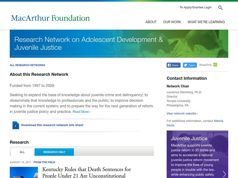 Mac Arthur Foundation: Research Adolescent Development and Juvenile Justice Handout Mac Arthur Foundation: Research Adolescent Development and Juvenile Justice Handout
