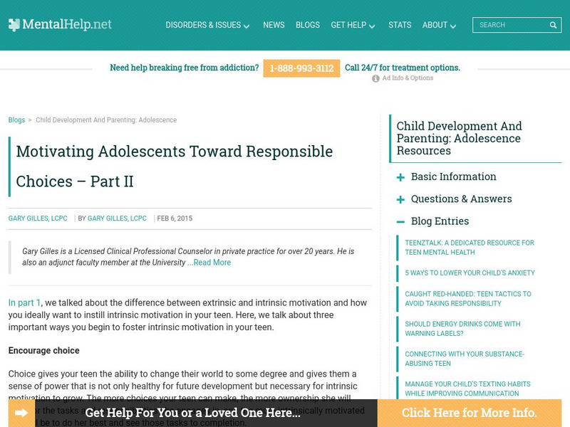 Mental help.net: Motivating Adolescents Toward Responsible Choices Part Ii Article Mental help.net: Motivating Adolescents Toward Responsible Choices Part Ii Article