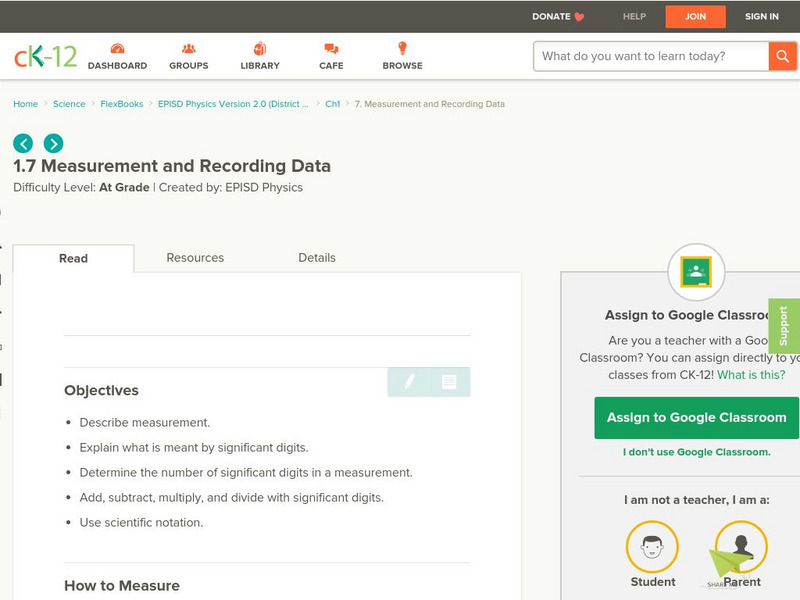 Ck 12: Measurement and Recording Data Activity Ck 12: Measurement and Recording Data Activity
