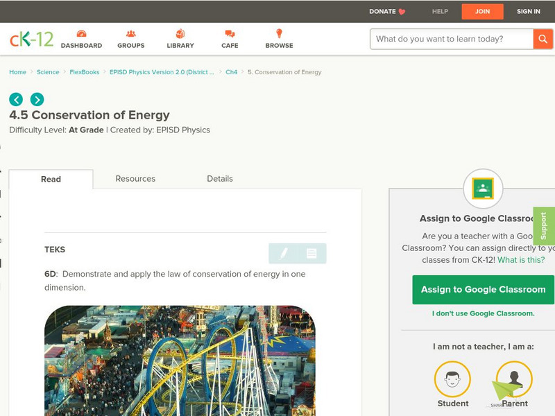 Ck 12: Conservation of Energy Unit Plan Ck 12: Conservation of Energy Unit Plan