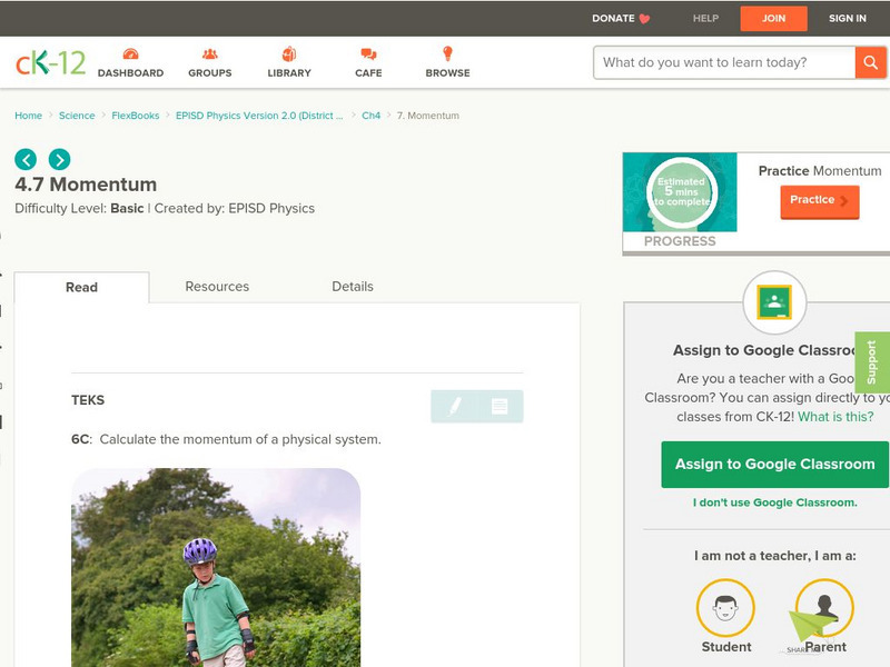 Ck 12: Momentum Unit Plan Ck 12: Momentum Unit Plan