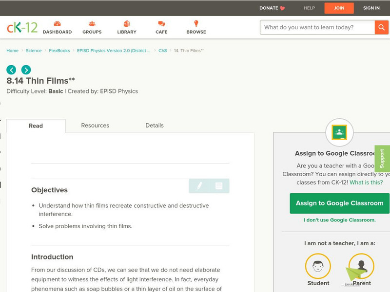 Ck 12: Thin Films Unit Plan