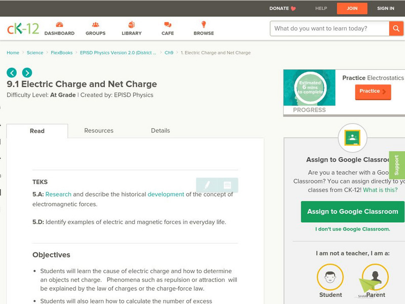 Ck 12: Electric Charge and Net Charge Unit Plan Ck 12: Electric Charge and Net Charge Unit Plan
