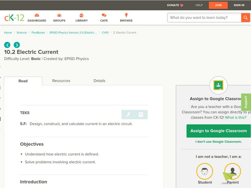 Ck 12: Electric Current Interactive Ck 12: Electric Current Interactive