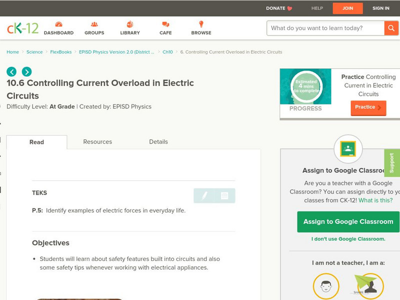 Ck 12: Controlling Current Overload in Electric Circuits Unit Plan Ck 12: Controlling Current Overload in Electric Circuits Unit Plan