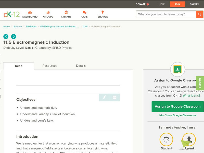 Ck 12: Electromagnetic Induction Unit Plan