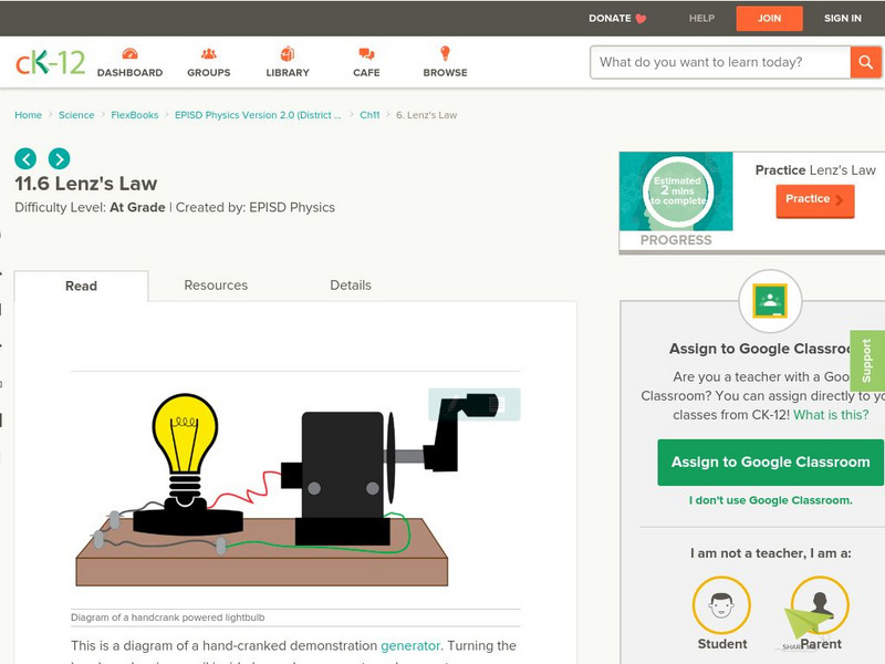 Ck 12: Lenz's Law Unit Plan Ck 12: Lenz's Law Unit Plan