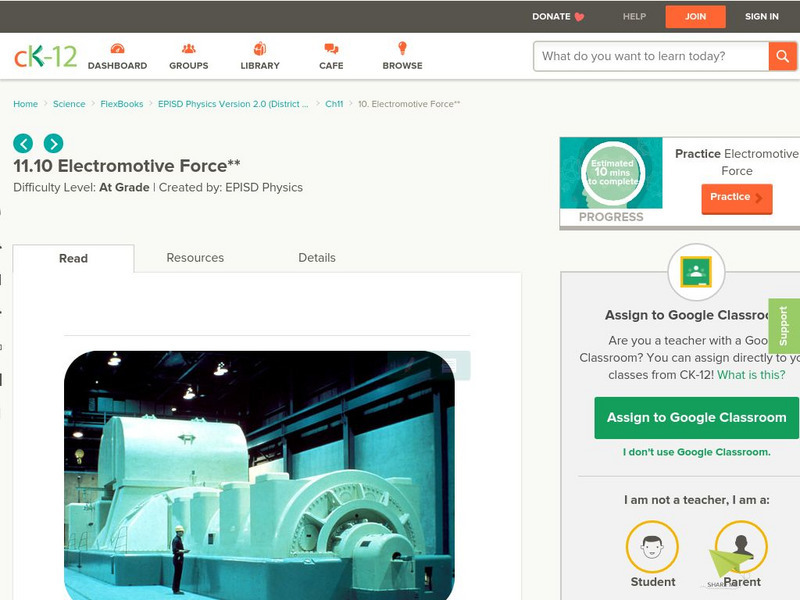 Ck 12: Electromotive Force Unit Plan Ck 12: Electromotive Force Unit Plan