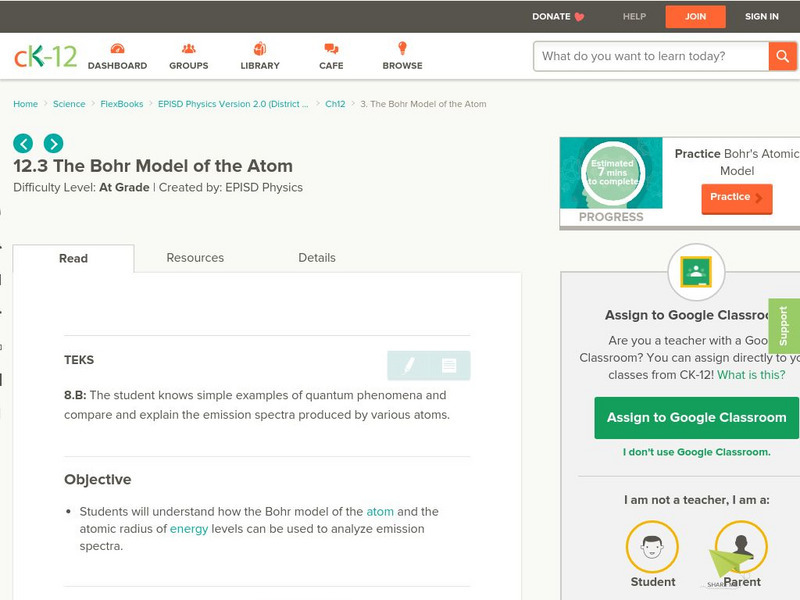 Ck 12: The Bohr Model of the Atom Unit Plan Ck 12: The Bohr Model of the Atom Unit Plan
