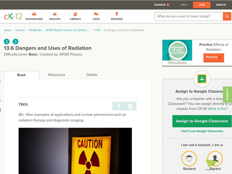 Ck 12: Dangers and Uses of Radiation Unit Plan