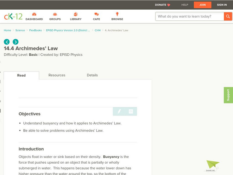 Ck 12: Archimedes' Law Unit Plan Ck 12: Archimedes' Law Unit Plan