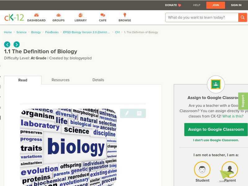 Ck 12: The Definition of Biology Unit Plan