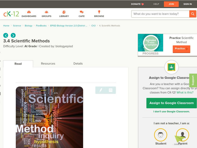 Ck 12: Scientific Methods Unit Plan Ck 12: Scientific Methods Unit Plan