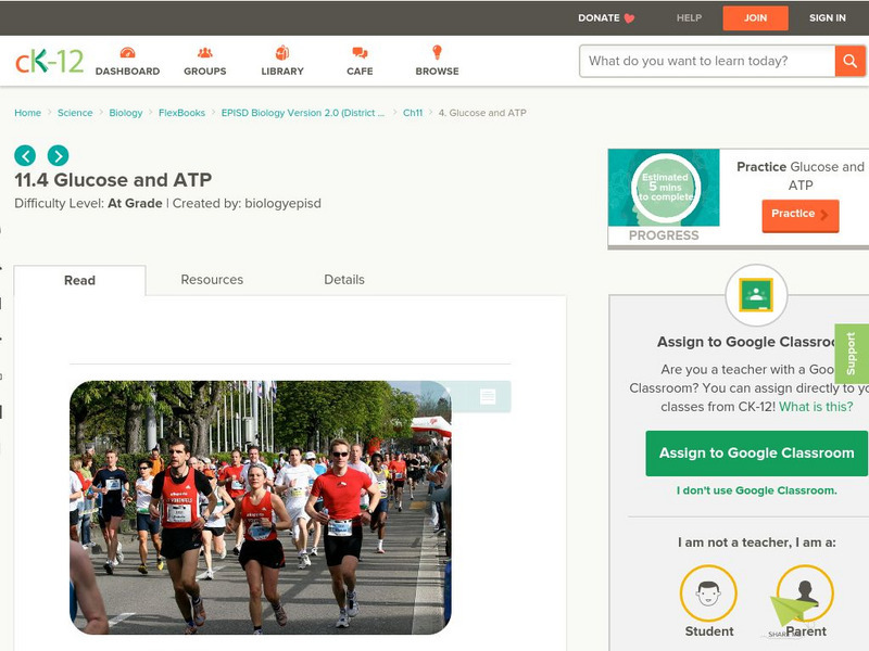 Ck 12: Glucose and Atp Unit Plan Ck 12: Glucose and Atp Unit Plan