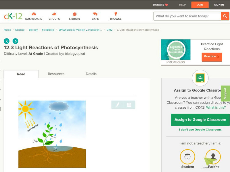 Ck 12: Light Reactions of Photosynthesis Unit Plan Ck 12: Light Reactions of Photosynthesis Unit Plan
