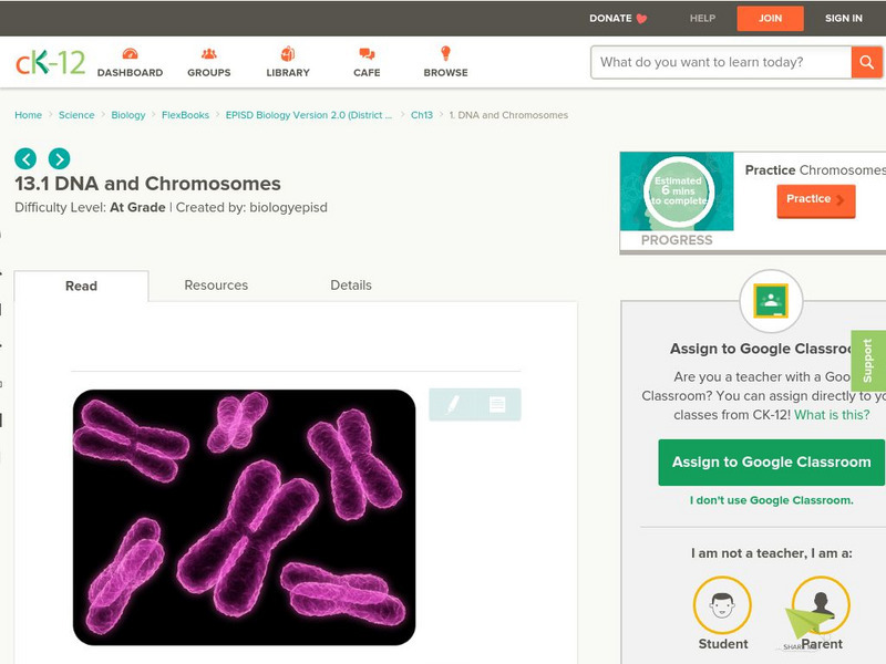 Ck 12: Dna and Chromosomes Unit Plan Ck 12: Dna and Chromosomes Unit Plan