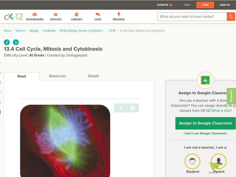 Ck 12: Cell Cycle, Mitosis and Cytokinesis Unit Plan Ck 12: Cell Cycle, Mitosis and Cytokinesis Unit Plan