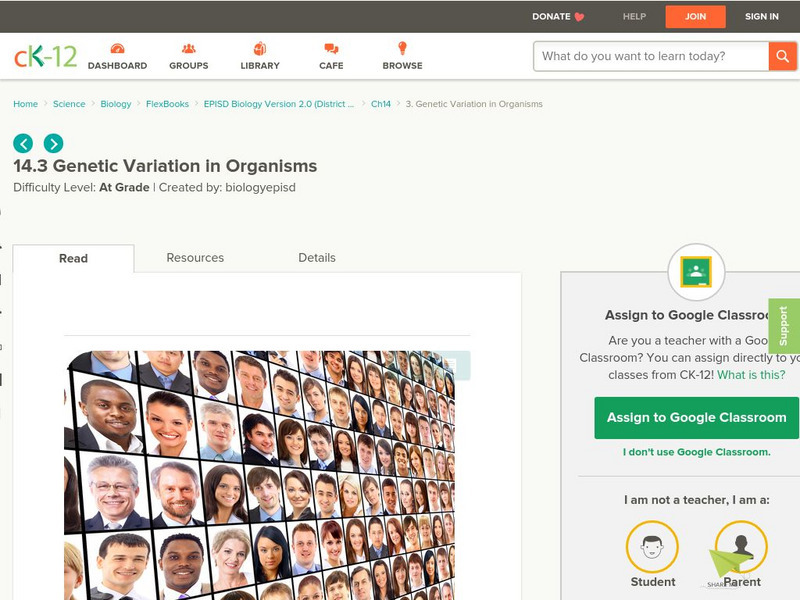 Ck 12: Genetic Variation in Organisms Unit Plan