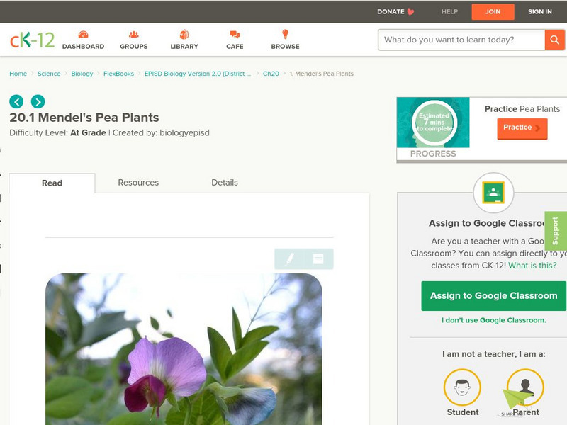 Ck 12: Episd: Mendel's Pea Plants Unit Plan Ck 12: Episd: Mendel's Pea Plants Unit Plan
