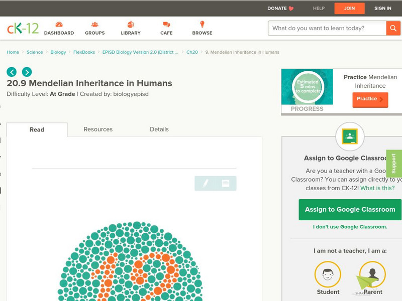 Ck 12: Episd: Mendelian Inheritance in Humans Unit Plan Ck 12: Episd: Mendelian Inheritance in Humans Unit Plan