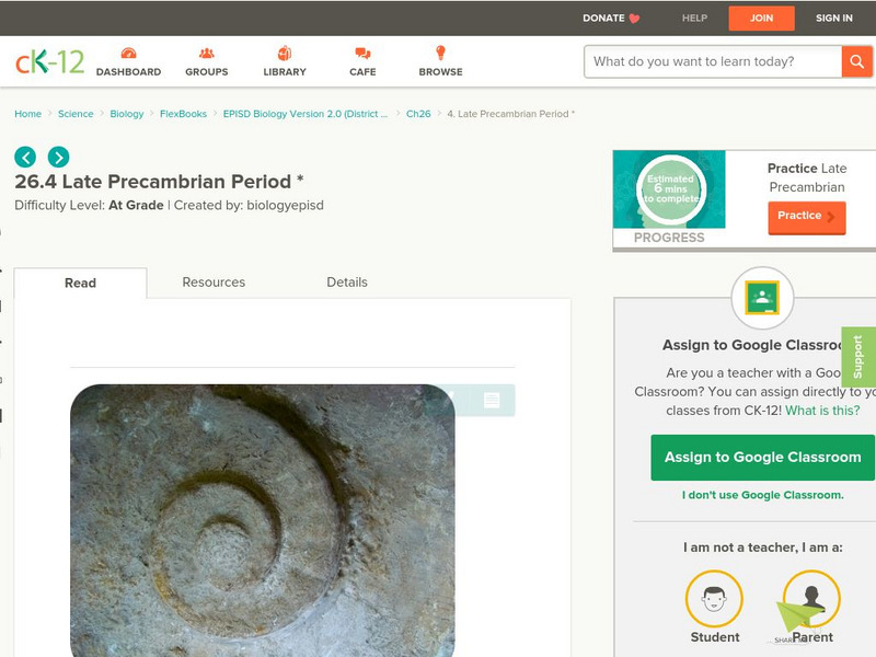 Ck 12: Episd: Late Precambrian Period Unit Plan