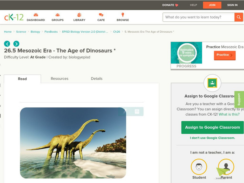 Ck 12: Episd: Mesozoic Era the Age of Dinosaurs Unit Plan Ck 12: Episd: Mesozoic Era the Age of Dinosaurs Unit Plan