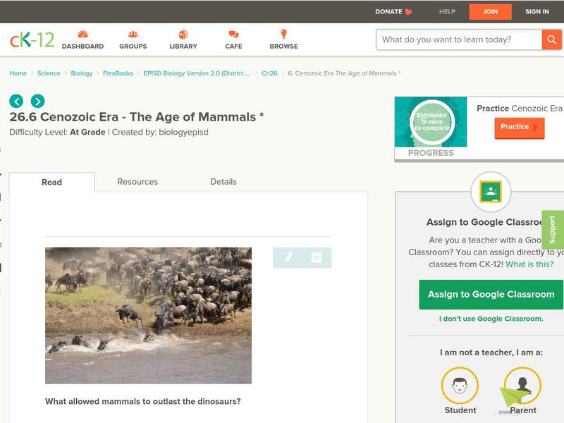 Ck 12: Episd: Cenozoic Era the Age of Mammals Unit Plan Ck 12: Episd: Cenozoic Era the Age of Mammals Unit Plan