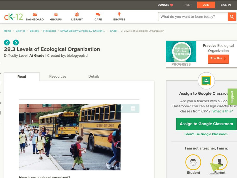 Ck 12: Episd: Levels of Ecological Organization Unit Plan Ck 12: Episd: Levels of Ecological Organization Unit Plan
