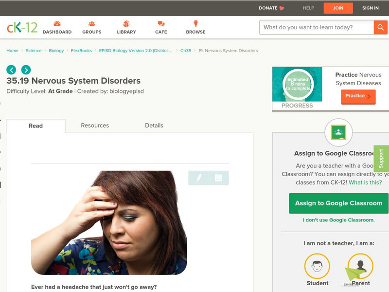 Ck 12: Nervous System Disorders Unit Plan Ck 12: Nervous System Disorders Unit Plan
