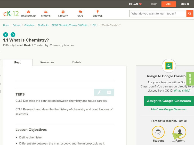 Ck 12: What Is Chemistry? Unit Plan Ck 12: What Is Chemistry? Unit Plan