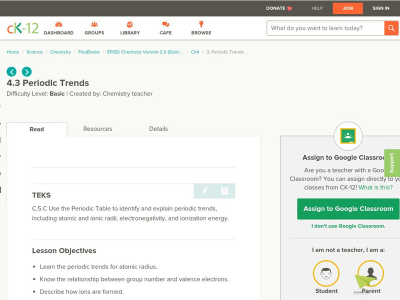 Ck 12: Periodic Trends Unit Plan Ck 12: Periodic Trends Unit Plan