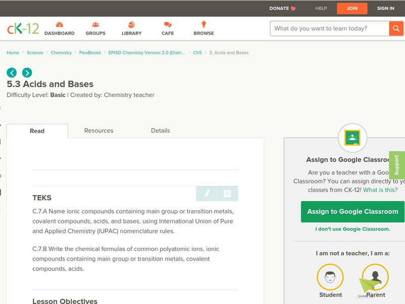 Ck 12: Acids and Bases Unit Plan Ck 12: Acids and Bases Unit Plan