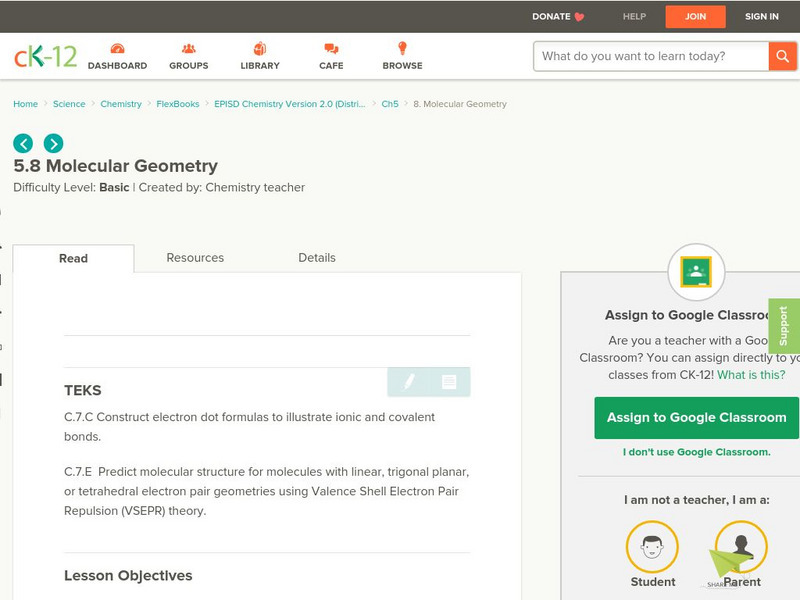 Ck 12: Molecular Geometry Unit Plan Ck 12: Molecular Geometry Unit Plan