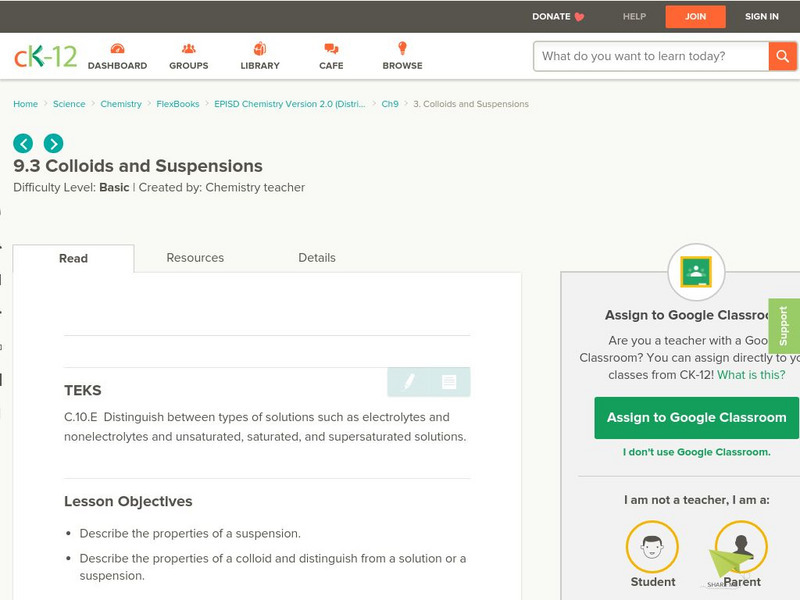 Ck 12: Colloids and Suspensions Unit Plan Ck 12: Colloids and Suspensions Unit Plan