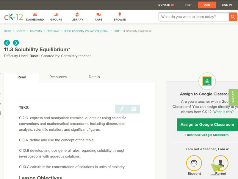 Ck 12: Solubility Equilibrium Unit Plan