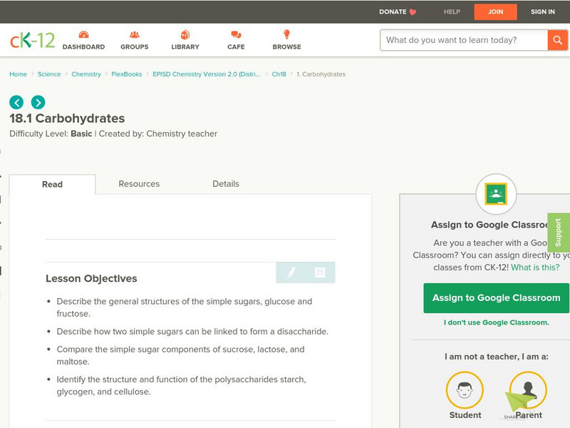 Ck 12: Carbohydrates Unit Plan Ck 12: Carbohydrates Unit Plan