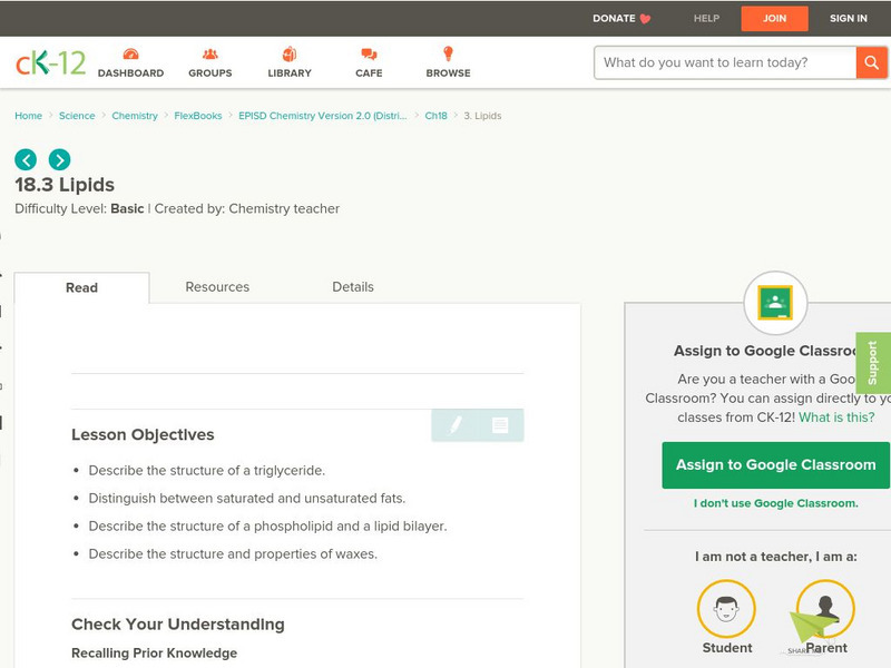 Ck 12: Lipids Unit Plan Ck 12: Lipids Unit Plan
