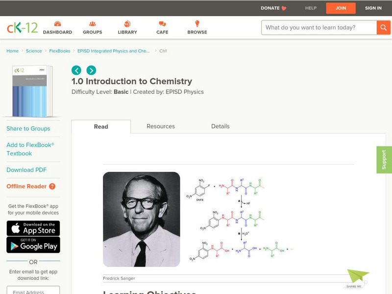 Ck 12: Introduction to Chemistry Unit Plan