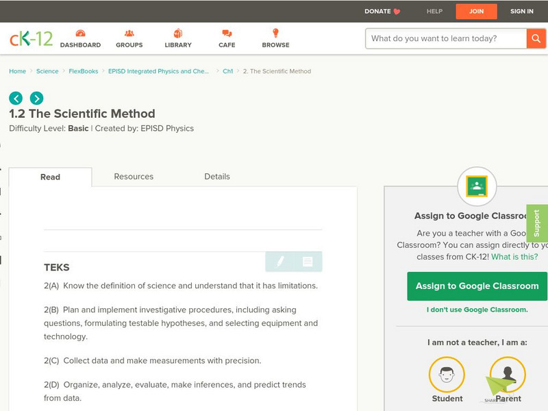 Ck 12: The Scientific Method Unit Plan