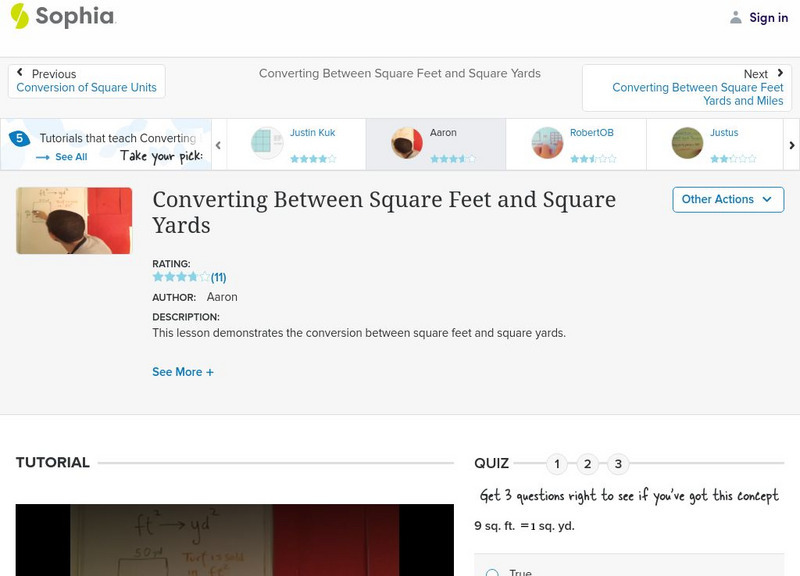 Sophia: Converting Between Square Feet and Square Yards Instructional Video Sophia: Converting Between Square Feet and Square Yards Instructional Video
