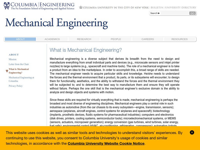 Columbia University: What Is Mechanical Engineering Handout Columbia University: What Is Mechanical Engineering Handout