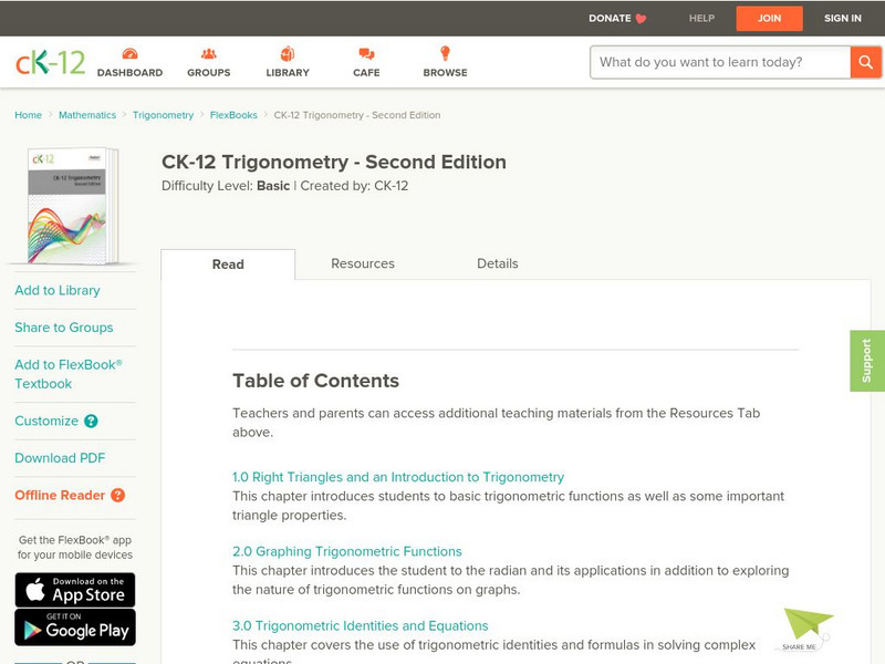 Ck 12: Flex Book: Trigonometry Unit Plan Ck 12: Flex Book: Trigonometry Unit Plan
