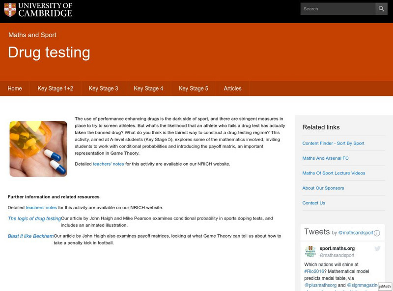 University of Cambridge: Maths and Sports: Drug Testing Activity University of Cambridge: Maths and Sports: Drug Testing Activity
