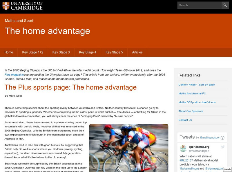 University of Cambridge: Maths and Sports: The Home Advantage Activity University of Cambridge: Maths and Sports: The Home Advantage Activity