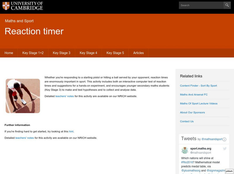 University of Cambridge: Maths and Sports: Reaction Timer Activity University of Cambridge: Maths and Sports: Reaction Timer Activity