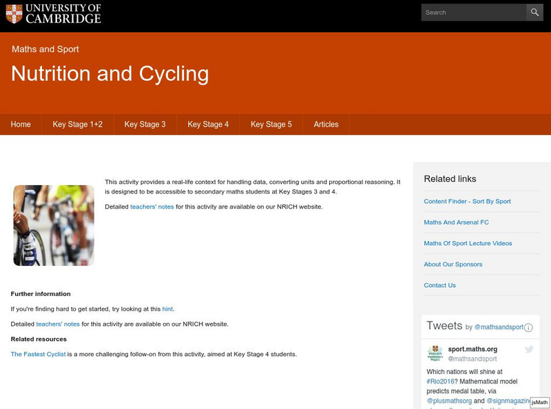 University of Cambridge: Maths and Sports: Nutrition and Cycling Activity University of Cambridge: Maths and Sports: Nutrition and Cycling Activity