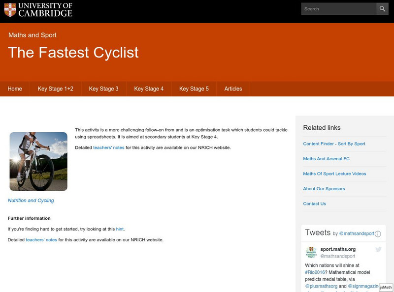 University of Cambridge: Maths and Sports: The Fastest Cyclist Activity University of Cambridge: Maths and Sports: The Fastest Cyclist Activity