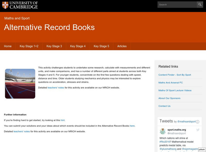University of Cambridge: Maths and Sports: Alternative Record Books Activity University of Cambridge: Maths and Sports: Alternative Record Books Activity