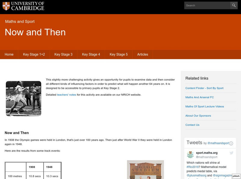 University of Cambridge: Maths and Sports: Now and Then Activity University of Cambridge: Maths and Sports: Now and Then Activity